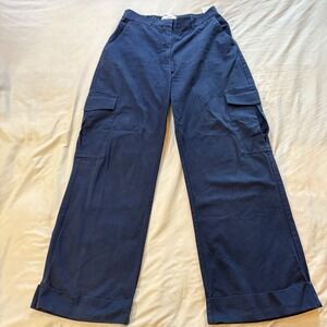 Abercrombie & Fitch Womens Cargo Pants Wide Leg Navy Blue Size S Casual